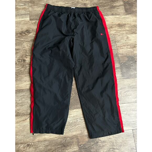 Starter XL Track Wind Parachute Pants Red Black Y2K Streetwear Baggy Loose - Picture 1 of 12